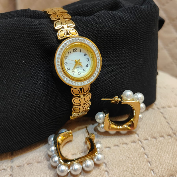 Timeless Grace Set – Watch Kada & Pearl-Trimmed Hoops