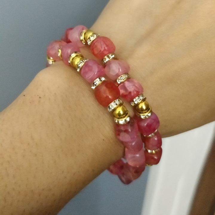 Berry Luxe Agate & Jade Bracelet Stack