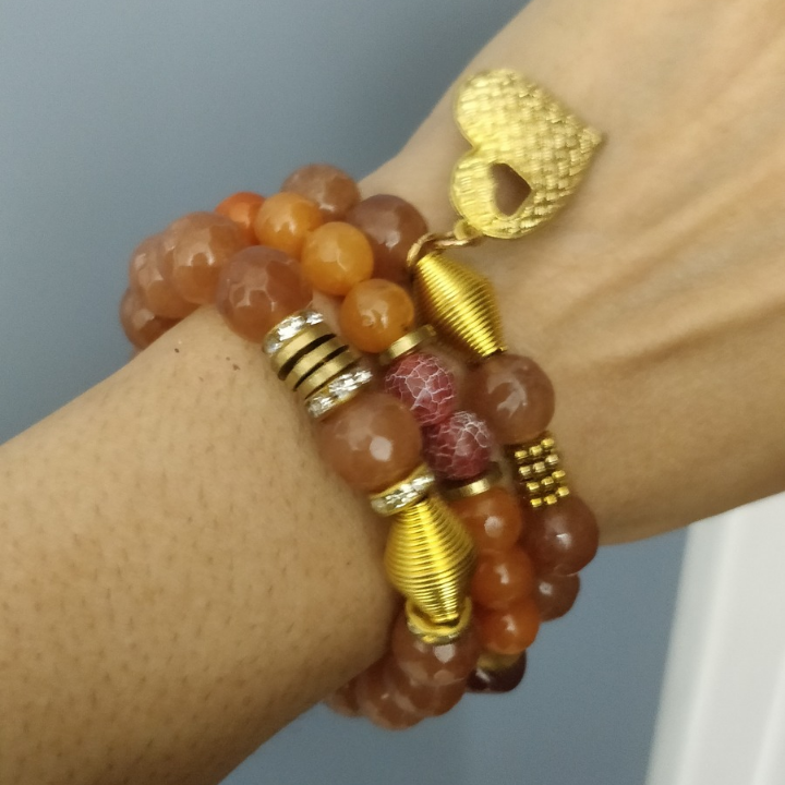 Golden Ember – Agate Bracelet Stack