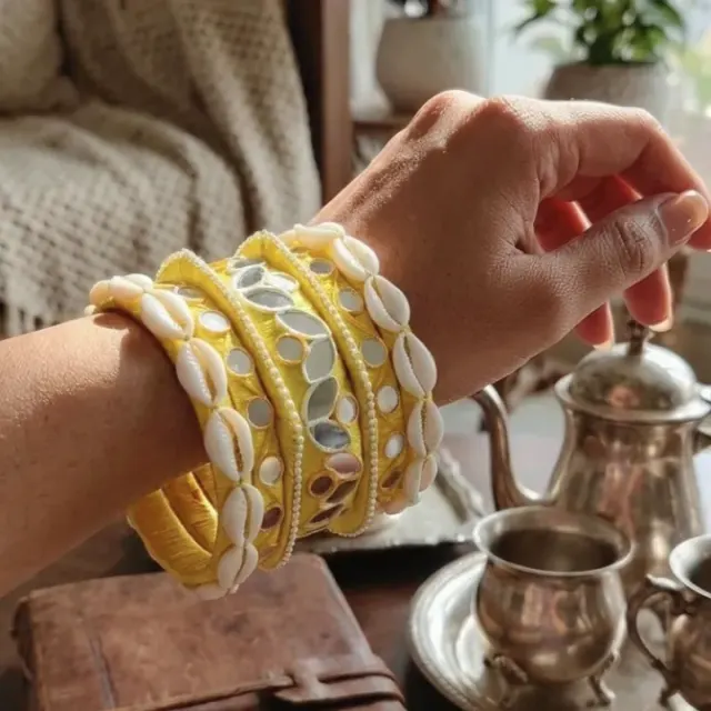 Nukkad Marigold Amaltas Haldi Thread Bangle Stack