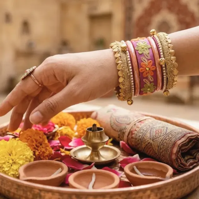 Phool Jhari Handcrafted Gota Bangle Stack 