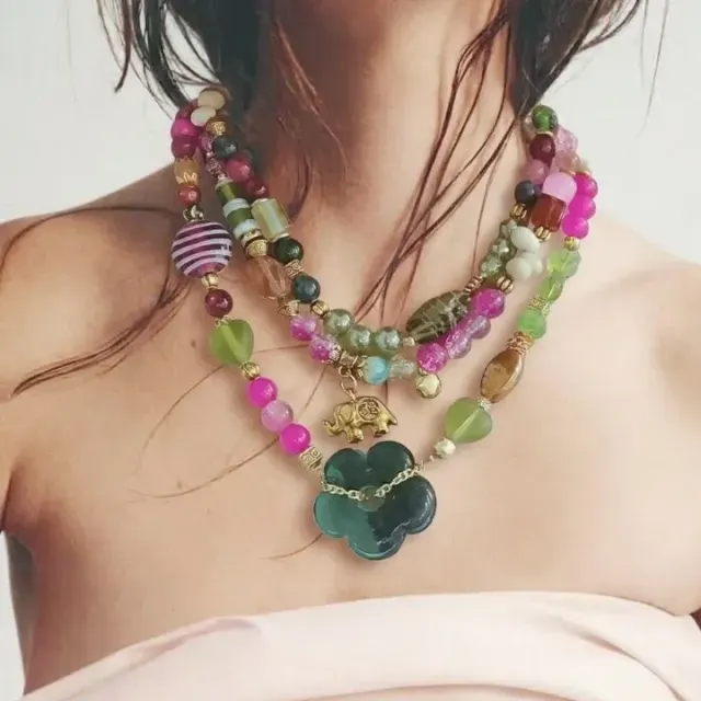 Mehakti Gupshup — Three-Layered Pink Agate & Crystal Neckwear