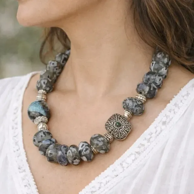 Smoked Earth Choker - Porcelain Millefiori Beaded Collares