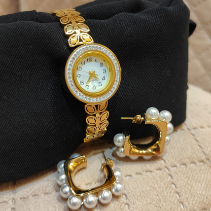 Timeless Grace Set – Watch Kada & Pearl-Trimmed Hoops