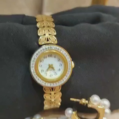 Timeless Grace Set – Watch Kada & Pearl-Trimmed Hoops