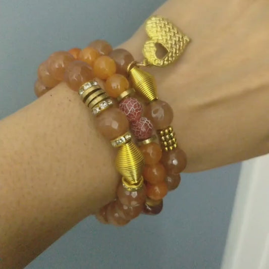 Golden Ember – Agate Bracelet Stack