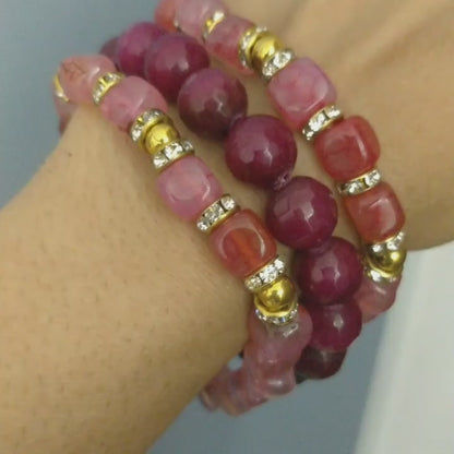 Berry Luxe Agate & Jade Bracelet Stack