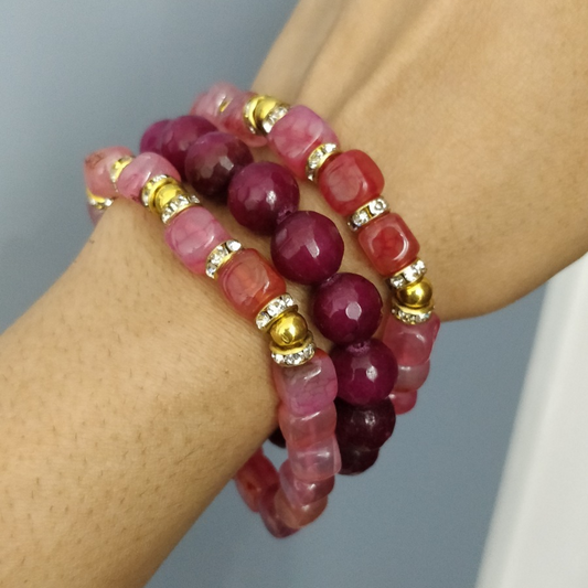 Berry Luxe Agate & Jade Bracelet Stack