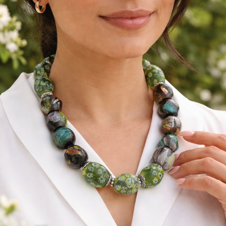 Verdant Muse — Vintage Millefiori Neckpiece