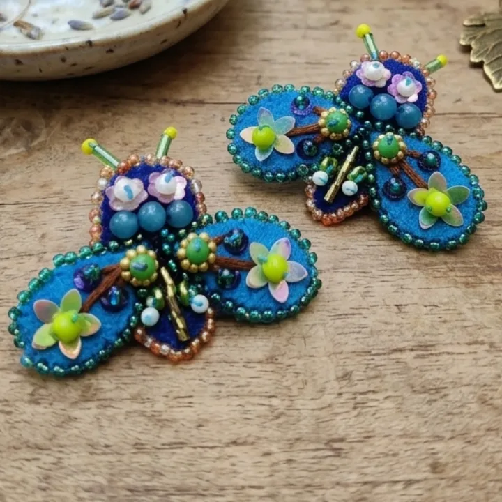 Queen Bee Pankhudi Earrings (Aqua Blue) — view 2