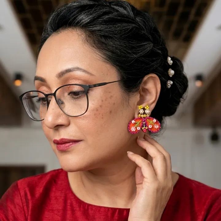 Queen Bee Pankhudi Earrings (Violet With Orange Wings) — view 2