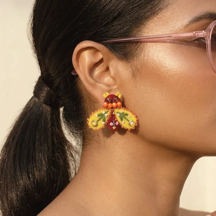 Queen Bee Pankhudi Earrings (Pink With Yellow Wings) — view 2