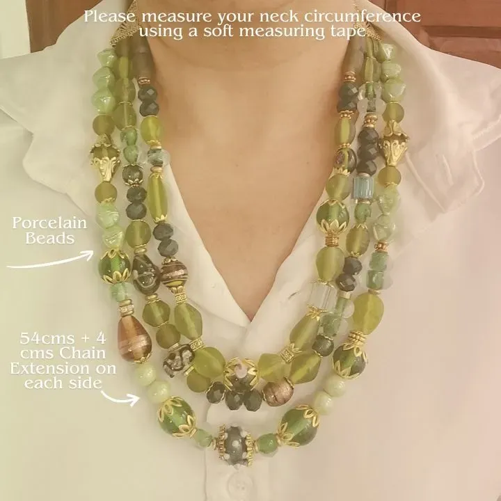 Raag-e-Dhara — Three-Layered Forest Green Beaded Neckwear — view 3