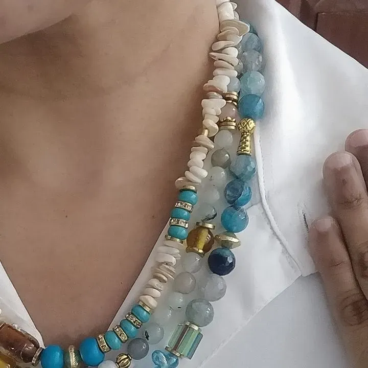Raivya Tidal Aira — Three-Layered Shell, Agate & Turquoise Neckwear — view 4