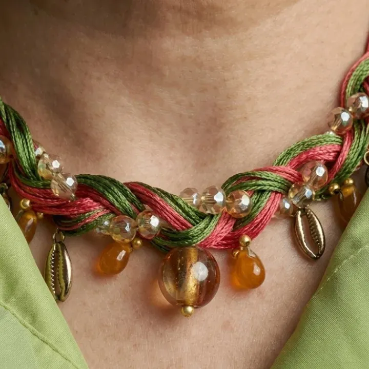 Nomad Knot — Pink & Sage Silk-Thread Choker — neckwear, view 2