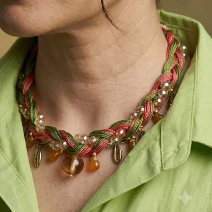 Nomad Knot — Pink & Sage Silk-Thread Choker — neckwear, view 3