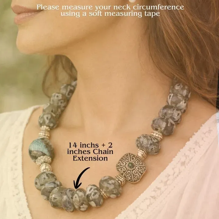 Smoked Earth Choker - Porcelain Millefiori Beaded Collares — neckwear, view 2