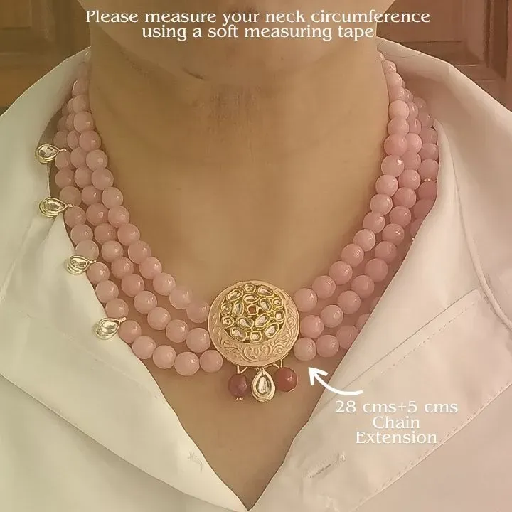 Blush Noor Mehtaab — Three-Layered Blush Agate & Kundan Neckwear — view 2