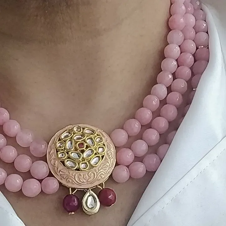 Blush Noor Mehtaab — Three-Layered Blush Agate & Kundan Neckwear — view 3