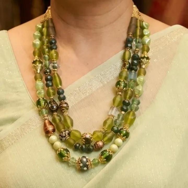 Raag-e-Dhara — Three-Layered Forest Green Beaded Neckwear — view 2