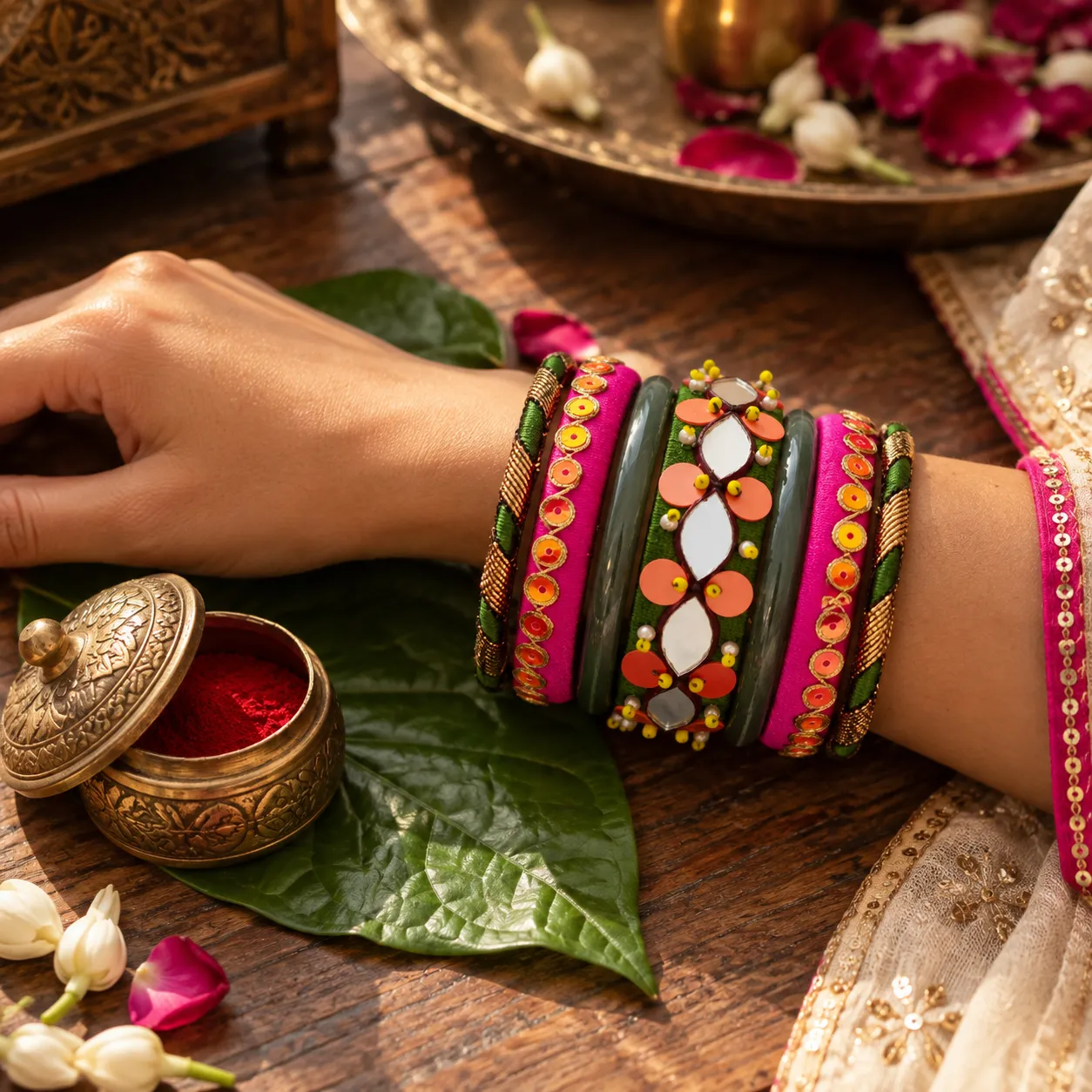 Gulnaar Gota Bangle Stack (7 pc Set) — churiyaan, view 2