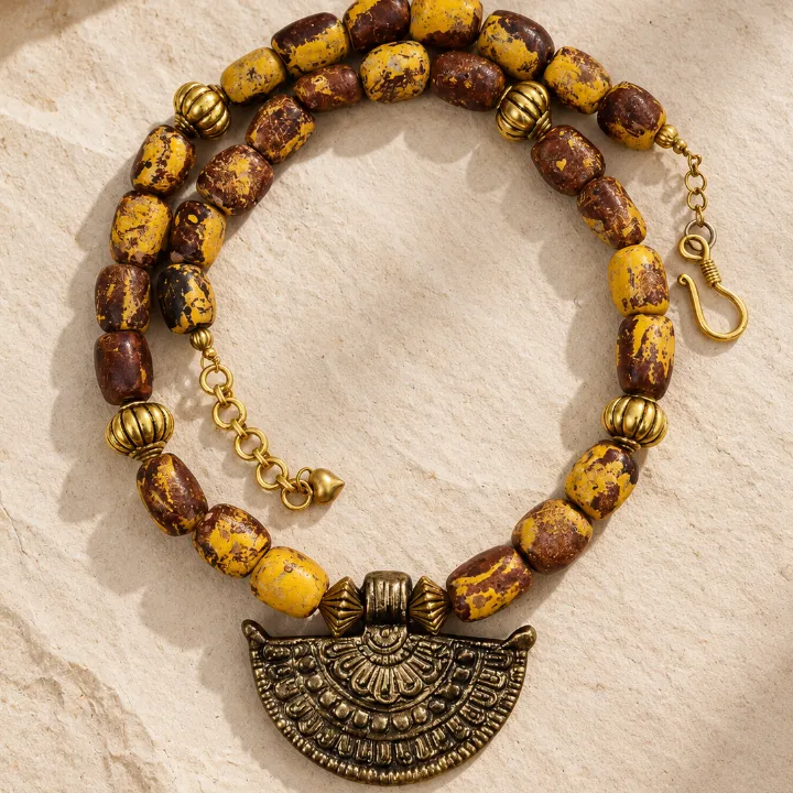 Peeli Mitti — Vintage Howlite Pendant Neckpiece — neckwear, view 2